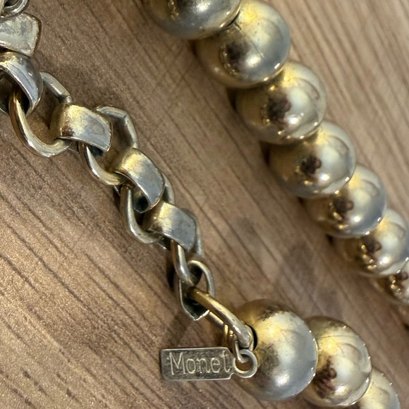 Monet Silver Tone Beaded Necklace Adjustable Chunky Vintage - Picture 3 of 3